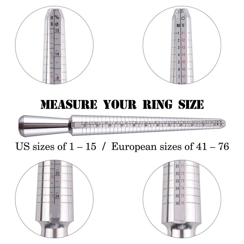 KUUQA Metal Ring Mandrel Ring Sizer, Ring Sizer Gauge Set, Rubber Hammer Mallet, Wood Ring Mandrel Adjuster Stick with 2 Piece Jewelry Polishing Cloths Jewelry Making Kit - Image 2
